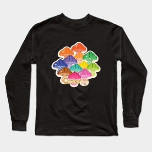 Magical Mushrooms with Groovy golden typography in Rainbow colours Long Sleeve T-Shirt